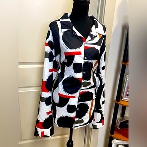 INCERUM Men's Black White Poly Spandex Modern Geometric Print LS Shirt Size 5XL